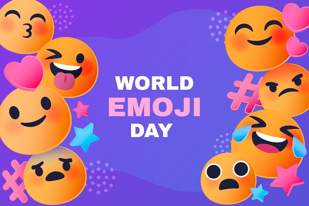 Gradient Welt Emoji Tag Hintergrund mit Emoticons
