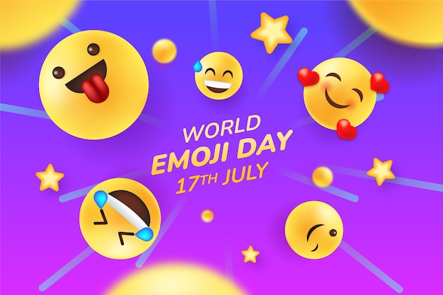 Gradient Welt Emoji Tag Hintergrund mit Emoticons