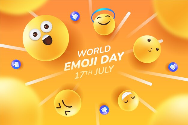 Gradient Welt Emoji Tag Hintergrund mit Emoticons