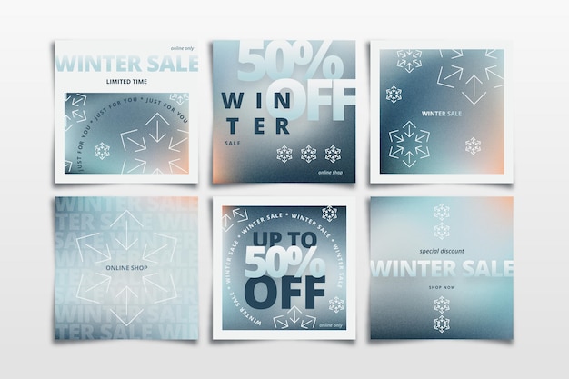 Kostenloser Vektor gradient winter sale instagram posts sammlung