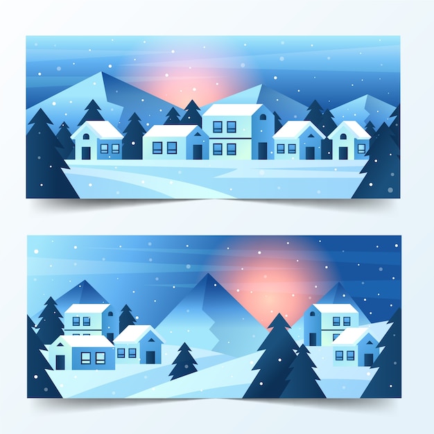 Kostenloser Vektor gradient wintersonnenwende horizontale banner eingestellt