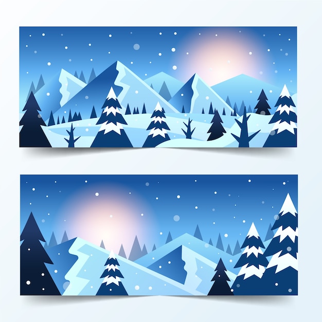 Kostenloser Vektor gradient wintersonnenwende horizontale banner eingestellt