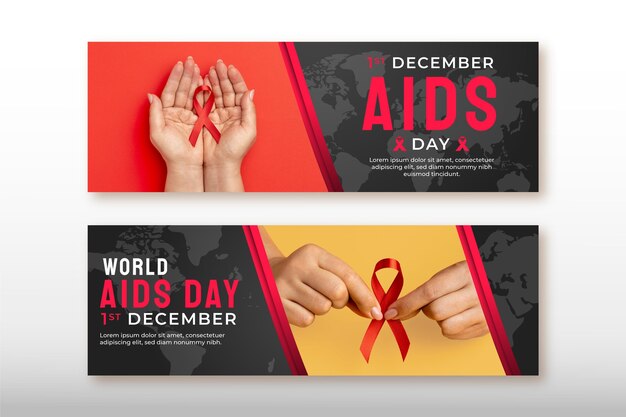 Kostenloser Vektor gradient world aids day horizontale banner eingestellt