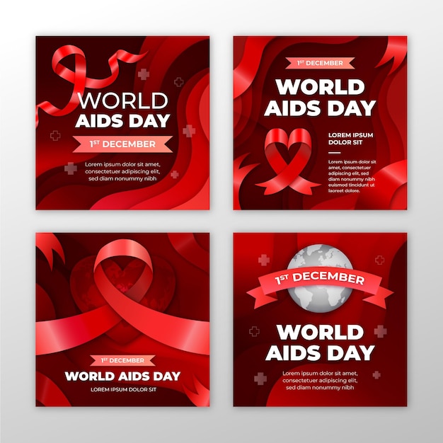 Kostenloser Vektor gradient world aids day instagram posts sammlung