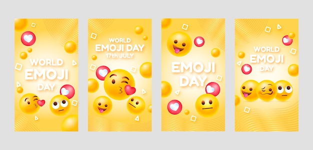 Kostenloser Vektor gradient world emoji day instagram geschichten sammlung mit emoticons