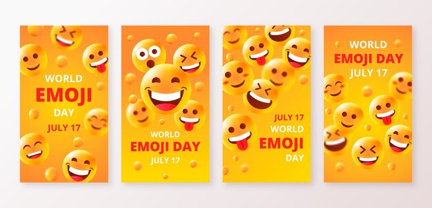 Gradient World Emoji Day Instagram Geschichten Sammlung mit Emoticons