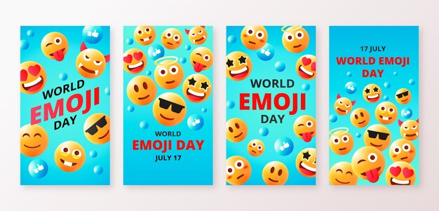 Gradient World Emoji Day Instagram Geschichten Sammlung mit Emoticons