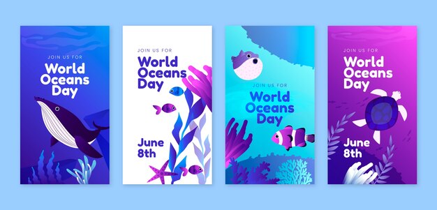 Kostenloser Vektor gradient world oceans day instagram geschichten sammlung