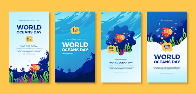 Gradient world oceans day instagram geschichten sammlung