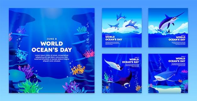 Gradient world oceans day instagram-post-sammlung