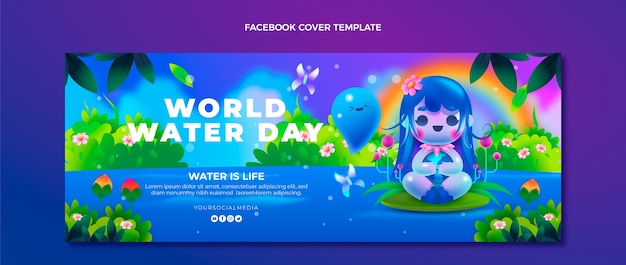 Kostenloser Vektor gradient world water day social media cover-vorlage