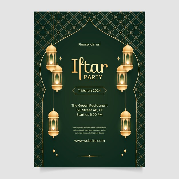 Gradiente Iftar-Party-Einladungsvorlage für die islamische Ramadan-Feier.