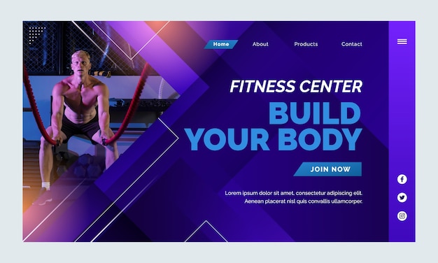 Gradienten-Landing-Page-Vorlage für Fitnessstudio und Bewegung