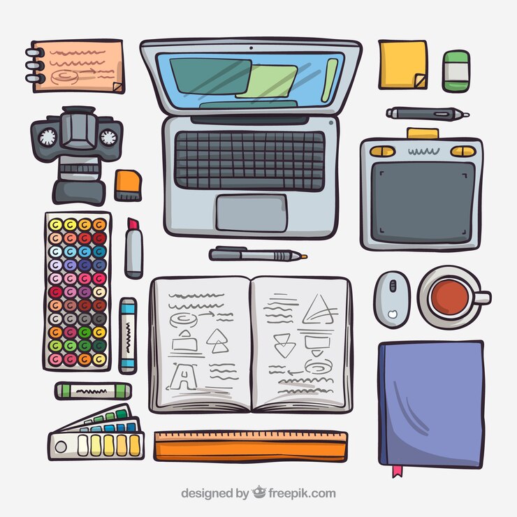 Kostenlose Vektor grafikdesign-arbeitsplatz hintergrund