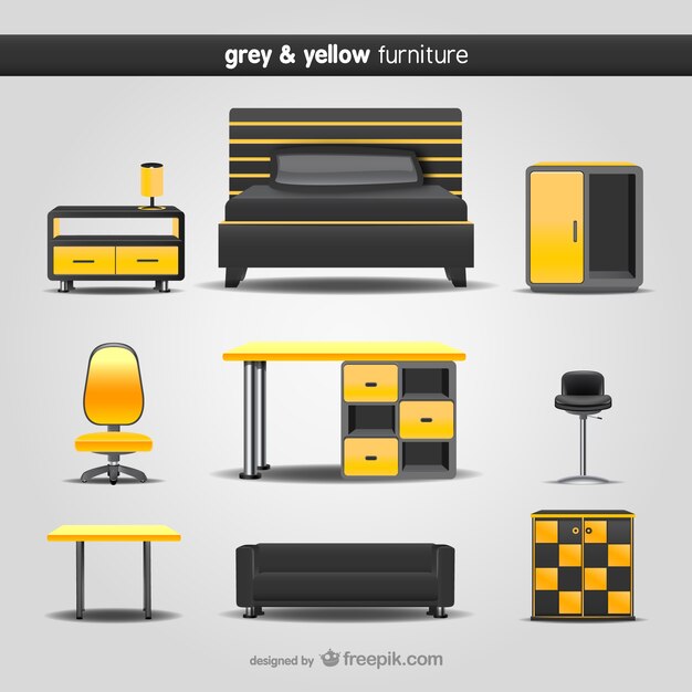 Grau und gelb Möbel Pack