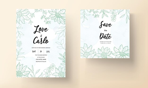 Gravur handgezeichnete Blumen und Blätter Hochzeitseinladung