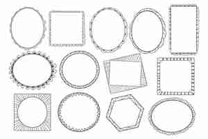 Kostenloser Vektor gravur handgezeichnete gekritzelrahmensammlung