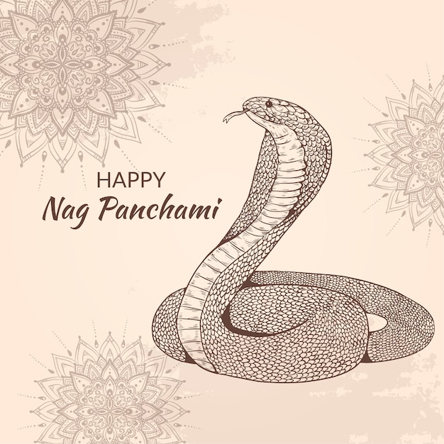 Gravur handgezeichnete Nag Panchami Illustration