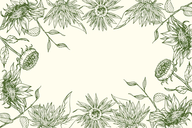 Gravur handgezeichnete Sonnenblumengrenze mit Kopienraum