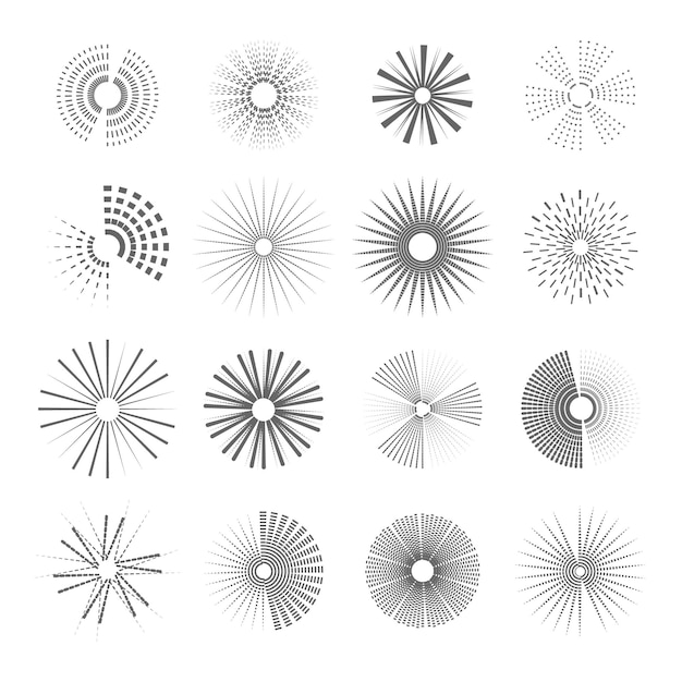 Kostenloser Vektor gravur handgezeichnete sunburst-kollektion