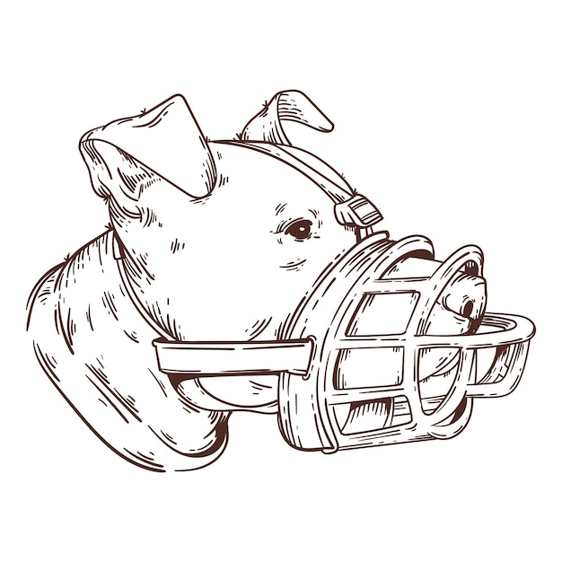Gravur handgezeichneter Maulkorbhund