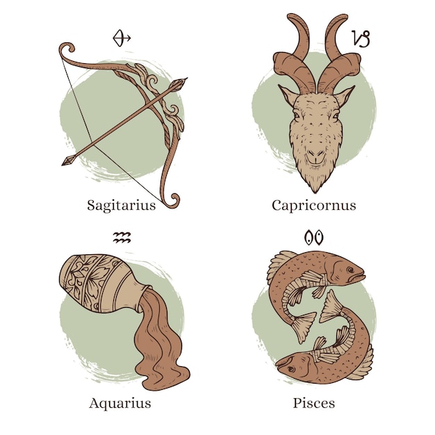 Kostenloser Vektor gravur handgezeichnetes sternzeichenpaket