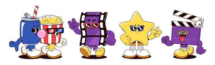 Kostenlose Vektor groovy zeichentrickfiguren aus dem kino
