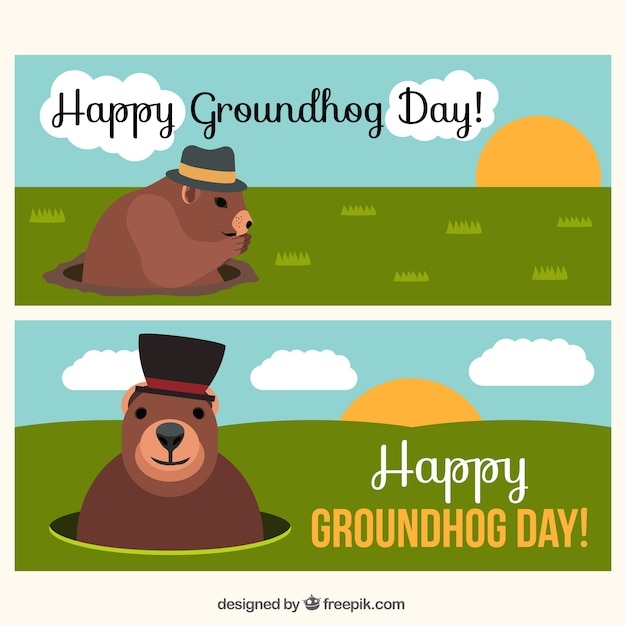 Kostenloser Vektor große banner für groundhog day