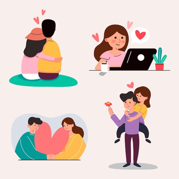 Große isolierte karikatur des jungen mädchens und des jungen in der liebe, paar, das liebe teilt und sich um sie kümmert, 3d illustration
