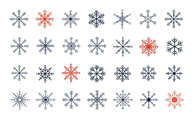 Große reihe von schneeflockenelementen der wintersaison für weihnachtsdesign