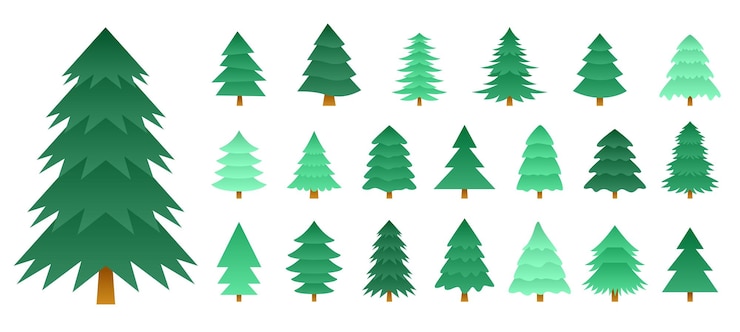 Kostenlose Vektor große reihe von weihnachtsbaumdesigns in verschiedenen layouts