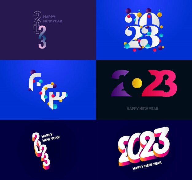Große Sammlung von 2023 Happy New Year-Symbolen Cover des Geschäftstagebuchs für 2023 mit Wünschen Vector New Year Illustration