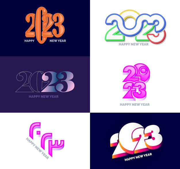 Große Sammlung von 2023 Happy New Year-Symbolen Cover des Geschäftstagebuchs für 2023 mit Wünschen Vector New Year Illustration