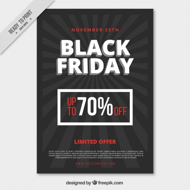 Große schwarze Freitag Flyer mit Sunburst Hintergrund