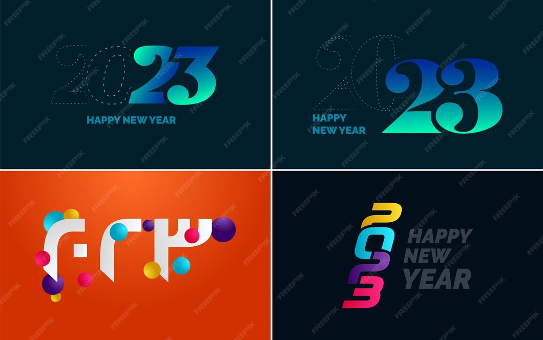 Großes set 2023 frohes neues jahr schwarzes logo textdesign 20 23 zahl