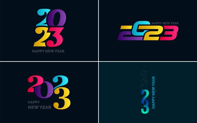 Großes Set 2023 Frohes Neues Jahr schwarzes Logo Textdesign 20 23 Zahl Designvorlage Sammlung von Symbolen von 2023 Frohes Neues Jahr Neujahr Vektorillustration