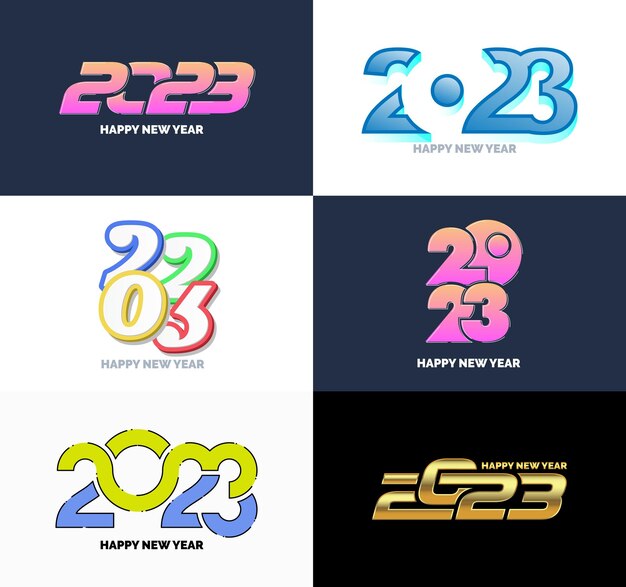 Großes Set von 2023 Happy New Year Logo Text Design 2023 Nummer Designvorlage Vector New Year Illustration