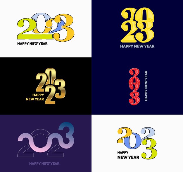 Großes set von 2023 happy new year logo text design 2023 nummer designvorlage