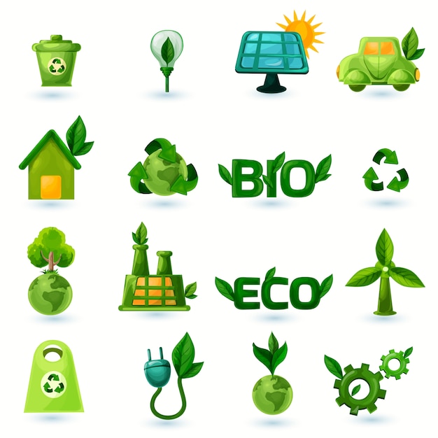 Grüne ökologie icons set