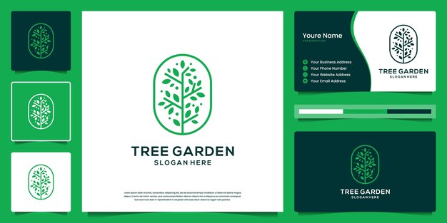 Baum Logo Elemente Green Garden Logo Vorlage Und Visitenkarten Design Premium Vektor