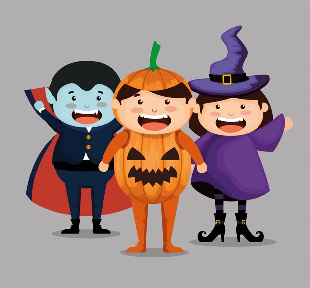 Gruppe Kinder oben gekleidet in Halloween