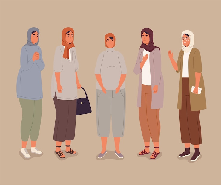 Kostenlose Vektor gruppe muslimischer frauen, die stehen
