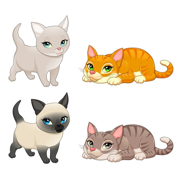 Gruppe nette Katzen mit verschiedenen Farben Vector Cartoon isoliert Zeichen