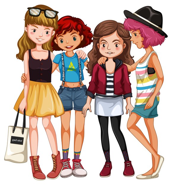 Gruppe Teenager-Mädchen auf weißem Hintergrund