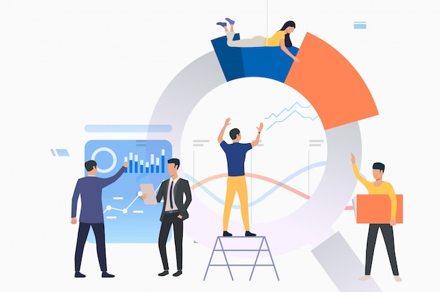 Kostenloser Vektor gruppe von analysten, die an diagrammen arbeiten