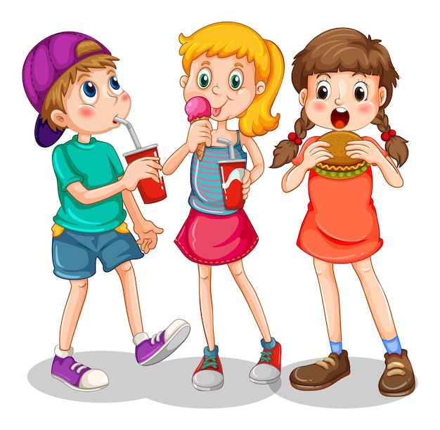Gruppe von kindern, die fast food essen
