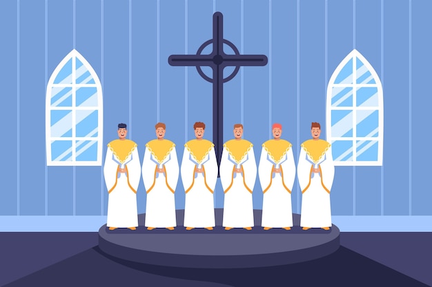 Gruppe von menschen, die in einem evangeliumschor singen, illustriert