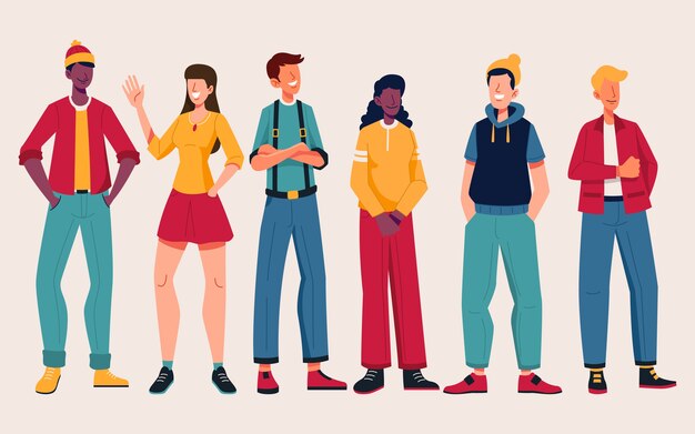 Gruppe von Menschen mit trendigen Outfits