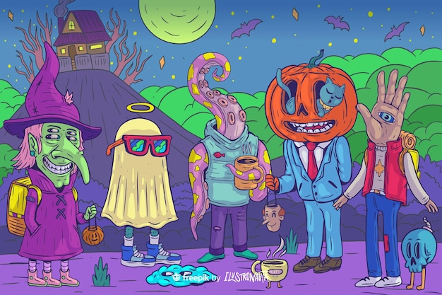 Gruselige Halloween-Illustration von Kreaturen