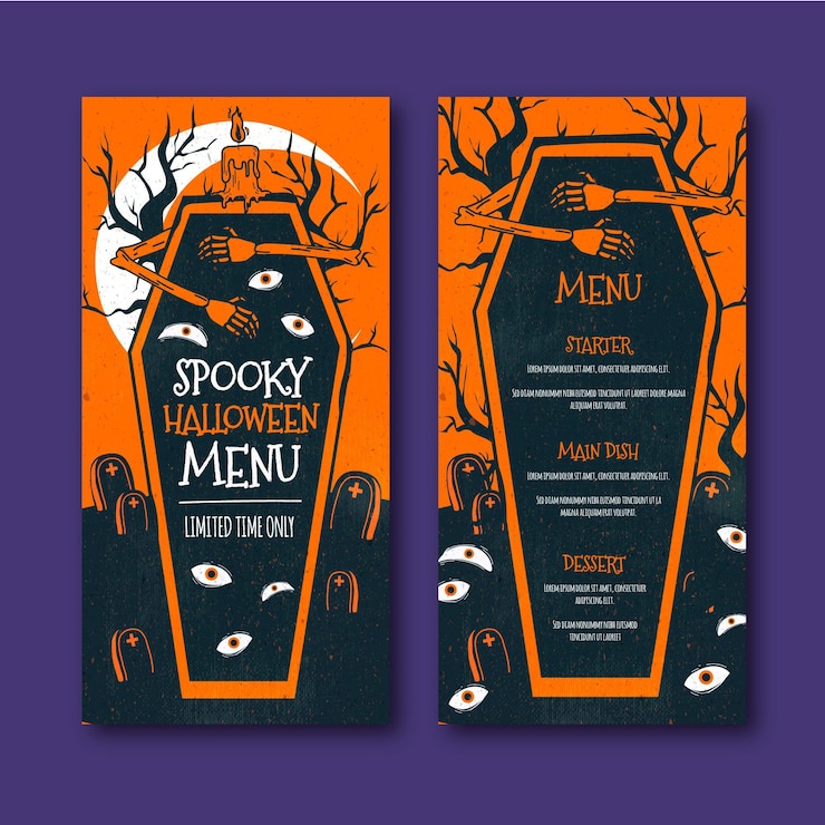 Kostenlose Vektor gruselige halloween-menüvorlage